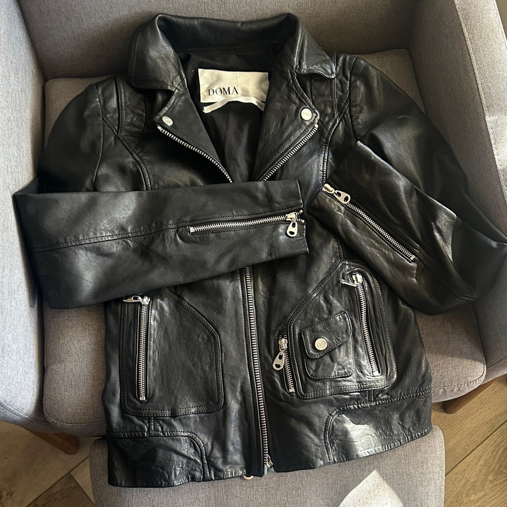 Doma Black Leather Moto Jacket
